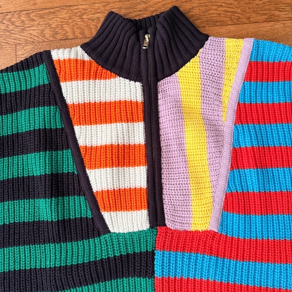 STAUD Colorblock Striped Half-Zip Sweater - Black, Green, Red, Blue - Picture 2 of 5